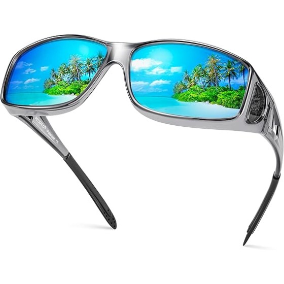 Polarized Sunglasses Fit Over Glasses for Men Women, Wrap Around Sun Glasses for Driving Fishing UV400 Protection