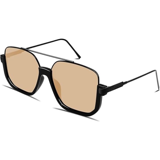 Retro Oversized Aviator Sunglasses for Women Men Square Double Bridge Pilot Sun Glasses 70s Trendy Shades