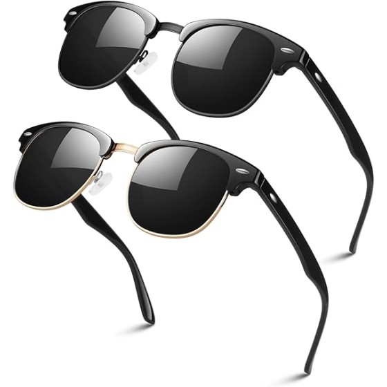 Polarized Semi Rimless Sunglasses for Men Women, Classic Retro Shades Half Frame Driving Sun Glasses UV Protection