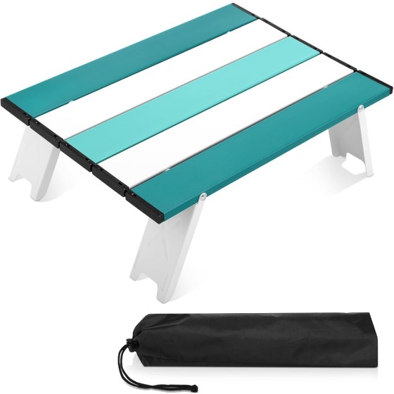 Beach Table Folding Camping Portable Table Striped White Aluminum Side with Carry Bag for Camping Picnics and Outdoor Activities(16x11x5 in,Mint Green)